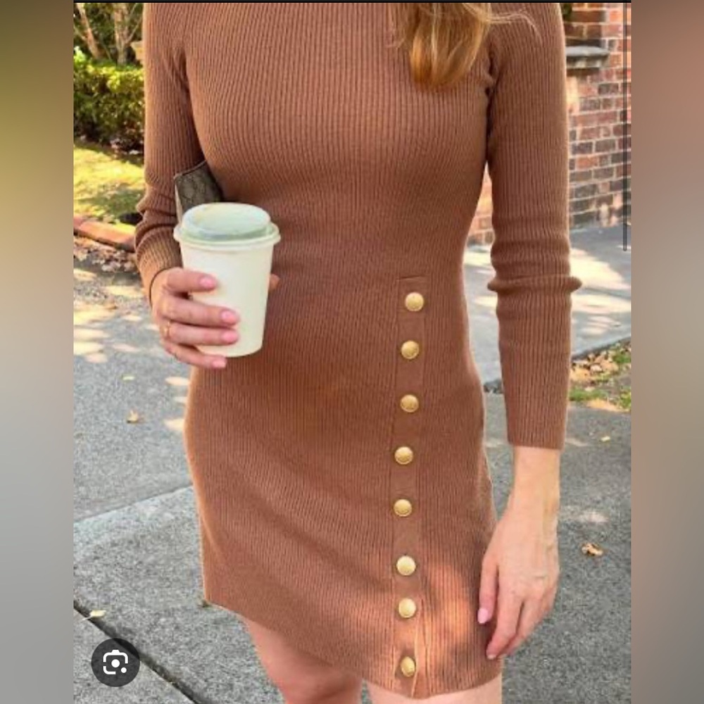 Sezane Harleen Short Knit Dress Camel